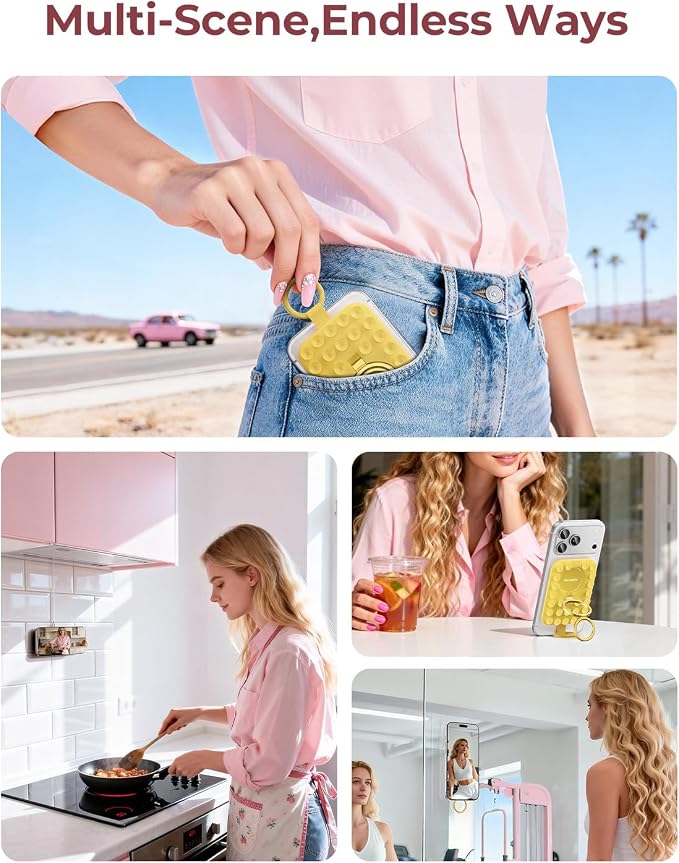 Syncwire Magnetic Suction Phone Mount for MagSafe, Silicone Octo Cup Buddy Sticky Grip Ring Holder, Hands-Free/Selfie/Video for TikTok & Instagram Influencer/Creator, iPhone Compatible,Sunshine Yellow