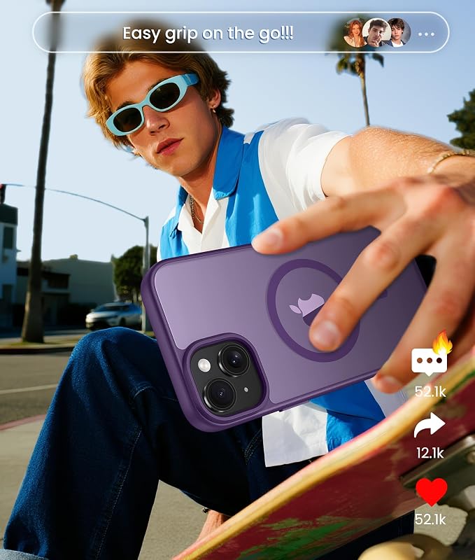 FNTCASE for iPhone 15 Plus Case: for iPhone 14 Plus Case Translucent Matte Military Grade Protective Phone Cover - Slim Anti-Slip Durable Shockproof Drop Protection Cases - Purple