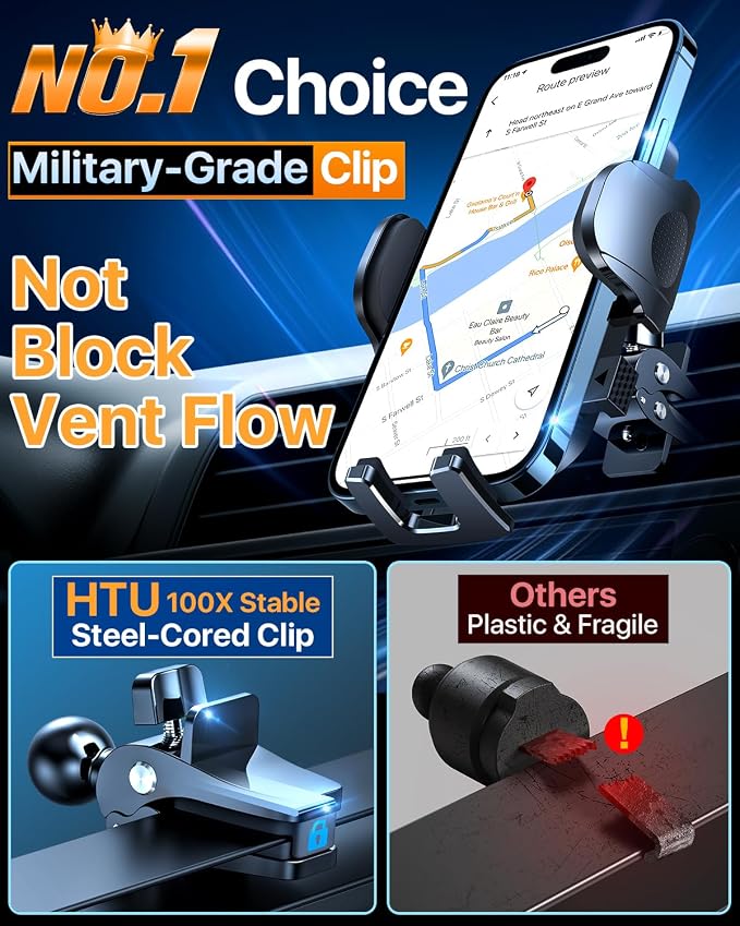 2026 Ultimate Best【True Military-Grade & Safety Cert】Car Phone Holder【Upgraded 360 Rotation & 100+LBS Strongest Suction】5-in-1 Truck Windshield Dashboard Vent Mount Stand for iPhone Android,Deep Black