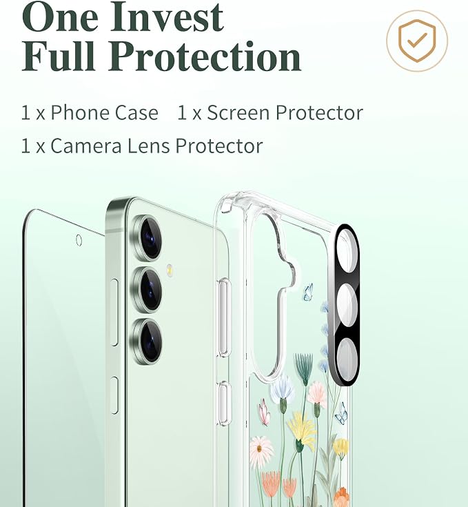 GVIEWIN for Samsung Galaxy S25 Plus Case, Clear Floral Slim Shockproof Protective Women Phone Case, Non-Yellowing, with Screen Protector & Camera Lens Protector for S25 Plus 6.7", Bloomtrail/Colorful