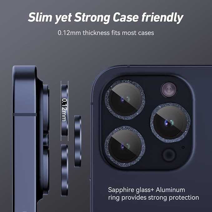 Jeluse Camera Lens Protector for iPhone 17 Pro Max/17 Pro/16 Pro Max/16 Pro/15 Pro Max/15 Pro/14 Pro Max/14 Pro, 9H Tempered Glass Screen Protector Cover Alignment Kit Metal Individual Ring
