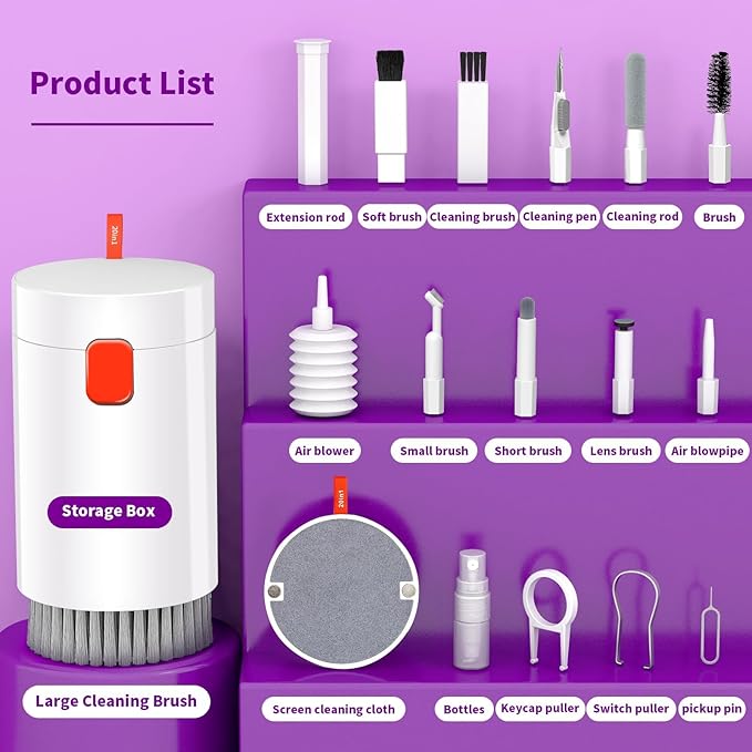 20-in-1 Cleaning Kit for Airpod Earbud Laptop Keyboard, Electronic Penlar Cleaning Kit Compatible with Computer PC Cell Phone, Charging Port