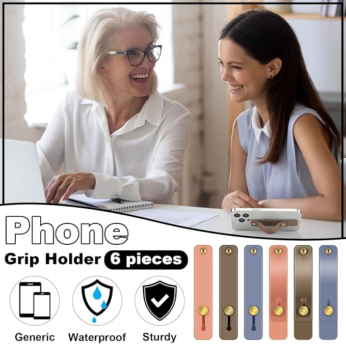 Weewooday 6 Pieces Phone Grip Holder Cell Phone Grip Strap Telescopic Finger Strap Stand Universal Finger Kickstand for Most Smartphones(Blue, Pink, Coffee)