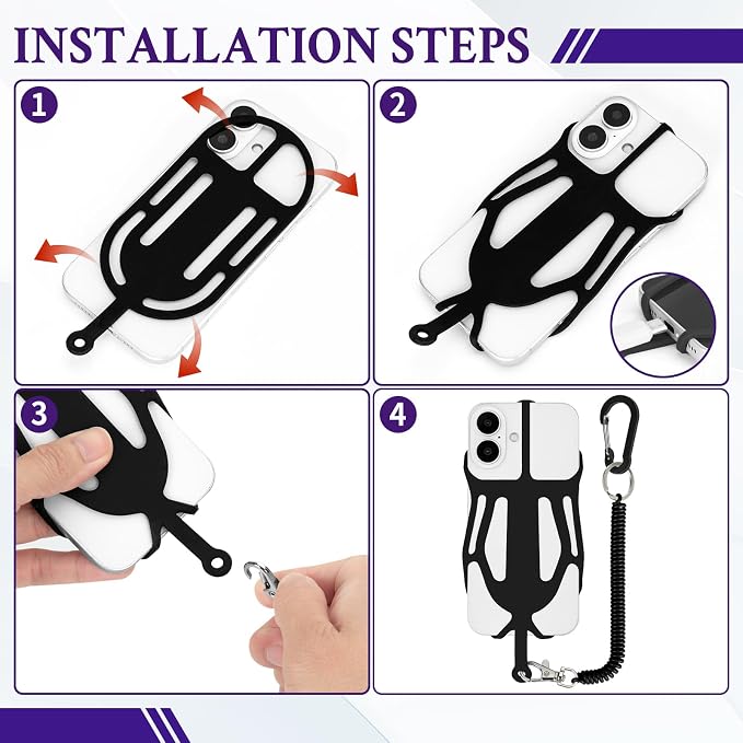 HOTEMIA Silicone Phone Lanyard Holder with Carabiner, Universal Phone Strap,Anti-Theft Phone Case with retractable tether