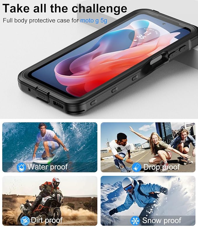 for Motorola Moto G Play 2024 Case, IP68 Waterproof with Built-in Screen Protector, Full Body Shockproof Dustproof Rugged Protective Phone Case for Moto G Play 2024 Black