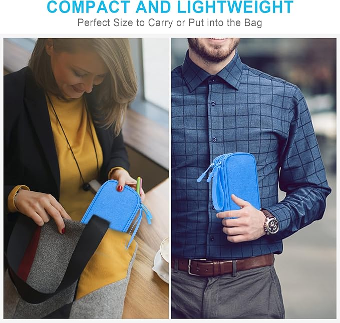 Lacdo Electronic Organizer, Travel Cable Organizer Bag Pouch Tech Electronic Accessories Carry Case Portable Double Layer Charger Case for Cable, Cord, Charger, Phone, Earphone, Power Bank, Azure Blue