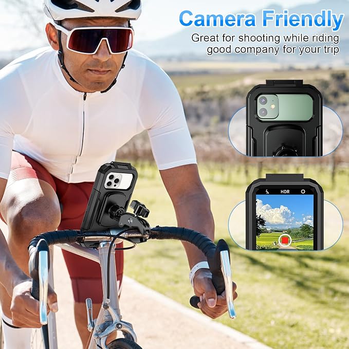 Bike Phone Holder Waterproof Motorcycle Phone Mount Holder Handlebar 360°Rotate Touch Screen Bicycle Cell Phone Holder, Anti-Shake Scooter Stroller Ebike Golf Cart Phone Clip for 5.5-7" Smartphone
