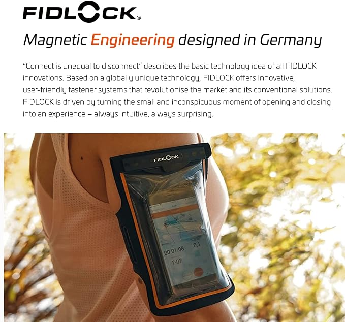 FIDLOCK Hermetic Armband Phone Dry Bag - Waterproof Pouch for Cellphone with Magnetic Self-Sealing Fidlock Closure, Full Touch Functionality through the Case with Optional Arm Width Extension Included