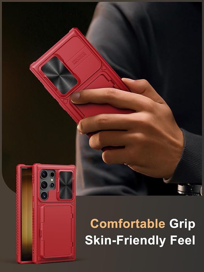 Vihibii for Samsung Galaxy S23 Ultra Case Wallet, Built-in Card Holder, Slide Camera Cover & Stand, Raised Edges Protect Screen & Military Grade Drop Protection for Galaxy S23 Ultra 5G 6.8", Dark Red