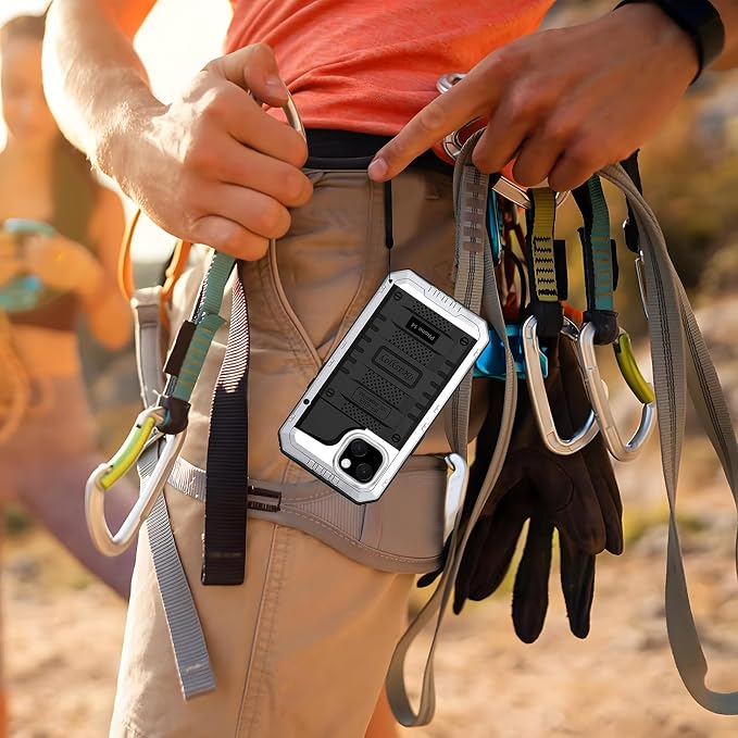 Beasyjoy for iPhone 14 Case Waterproof, Metal Heavy Duty Full Body Protective Case with Built-in Screen Protector, Military Grade Shockproof Dustproof Defender Rugged Cover 6.1 Inch, Silver