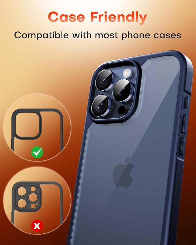 TOCOL for iPhone 15 Pro Max Camera Lens Protector/iPhone 15 Pro Camera Lens Protector Tempered Glass HD Individual Scratch Resistant Cover Accessories Case Friendly 2 Pack(Dark Blue)