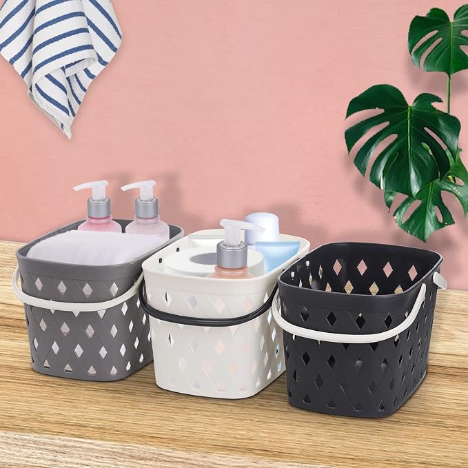 Hacaroa 3 Pack Portable Shower Caddy with Handles, Plastic Tote Storage Basket Toiletry Organizer Bin for Holding Soap, Shampoo, Cosmetics, Bathroom, College Dorm, Kitchen, Camp, Gym, 3 Colors