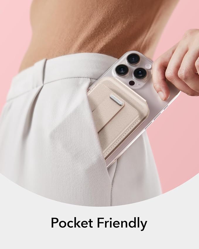 ESR Aura for MagSafe Wallet Stand with Grip, RFID Blocking, MagSafe Ring Included, 5 Card Holder Magnetic Wallet for iPhone 17e/17/16/15/14/13/12 (Not for 13/12 Mini), Selected Samsung,Desert Titanium
