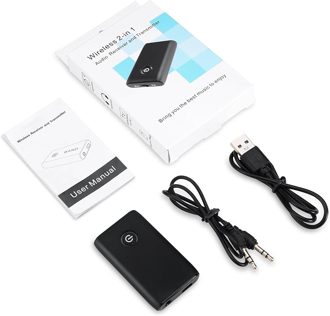 Aux Bluetooth Adapter for Car, Upgraded Bluetooth 5.3 Transmitter Receiver, Portable Wireless Adapter, 2-in-1 Aux Audio Receiver for Laptop, Radio, Headphones, Speakers, TV
