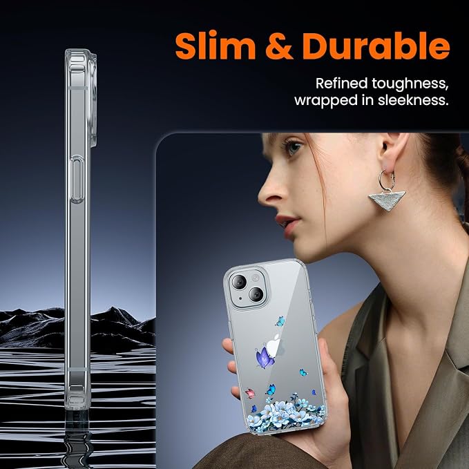 3 in 1 for iPhone 15 Plus Case Clear Printed Design | Yellowing-Resistant Acrylic Back, Screen Protector *1 & Camera Lens Protector*1, Military-Grade Protection
