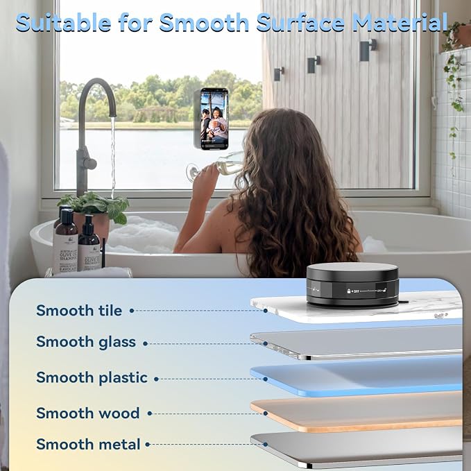 imluckies Magnetic Shower Mirror Phone Holder, Vacuum Suction Cup Phone Mount Compatible with Magsafe iPhone, Portable Mini Stand for TikTok/Selfies/Movies/Music/Gym/Bathroom/Kitchen, Black
