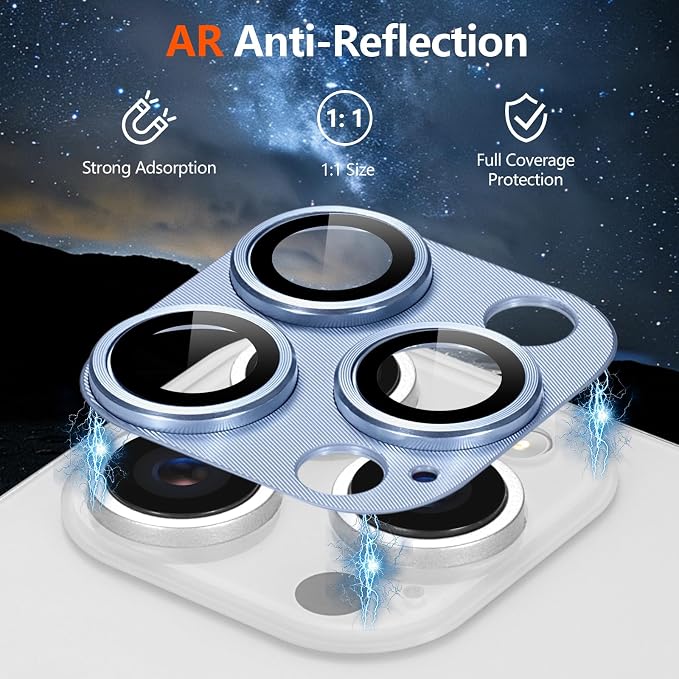 Camera Lens Protector for iPhone 16 Pro/iPhone 16 Pro Max,Aluminum Alloy and 9H Hardness High-Definition Tempered Glass Camera Lens Protection Cover 2 Pack Blue