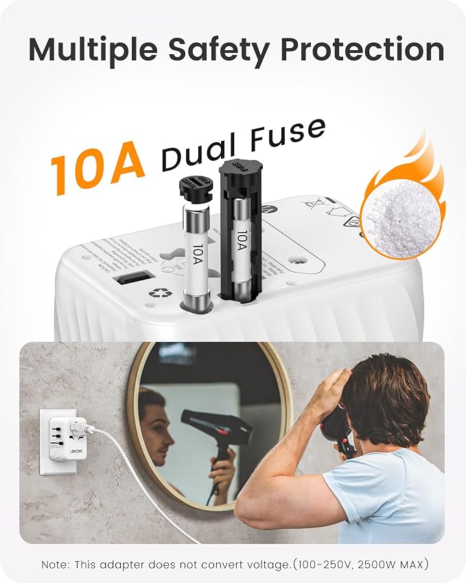 LENCENT Universal Travel Power Adapter, International AC Plug Adaptor | with 3 USB C 2 USB A Ports Wall Charger Worldwide Travel Essentials for US to EU UK Ireland Australia (Type C/G/A/I) White