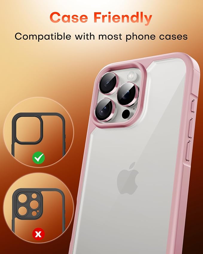 TOCOL for iPhone 15 Pro Max Camera Lens Protector/iPhone 15 Pro Camera Lens Protector Tempered Glass HD Individual Scratch Resistant Cover Accessories Case Friendly 2 Pack(Pink)