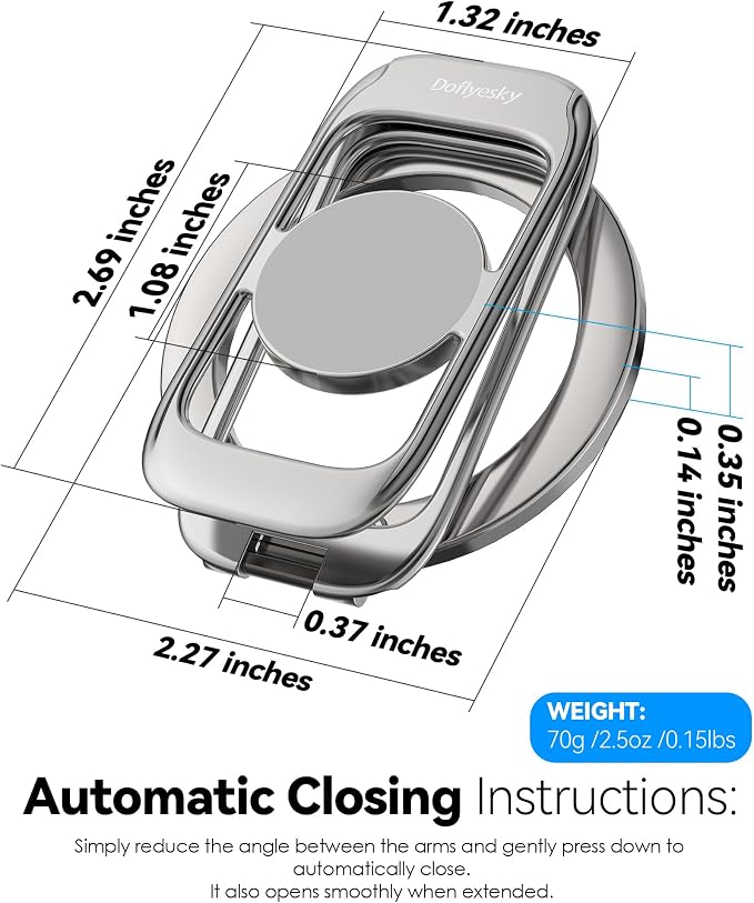Magnetic Phone Ring Holder for MagSafe Phone Grip & Kickstand, Strong Dual-Sided Magnets Compatible with MagSafe Car Mount Gym for iPhone 17/16 Pro Max 15/14/13/12 and Android Phone Cases (Titanium)