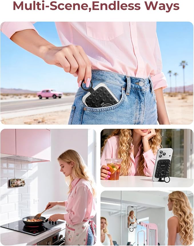 Syncwire Magnetic Suction Phone Mount for MagSafe, Silicone Octo Cup Buddy Sticky Grip Ring Holder, Hands-Free/Selfie/Video for TikTok & Instagram Influencer/Creator, iPhone Compatible,Midnight Black