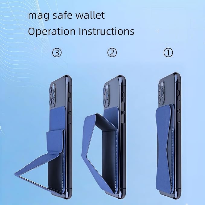 for MagSafe Wallet RFID Blocking, 2 Card Holder, Stand Strong Magnetic Grip, Slim Leather Phone Wallet, Compatible with iPhone 17/16/15/14/13/12 Series (Deep Blue Small Support)