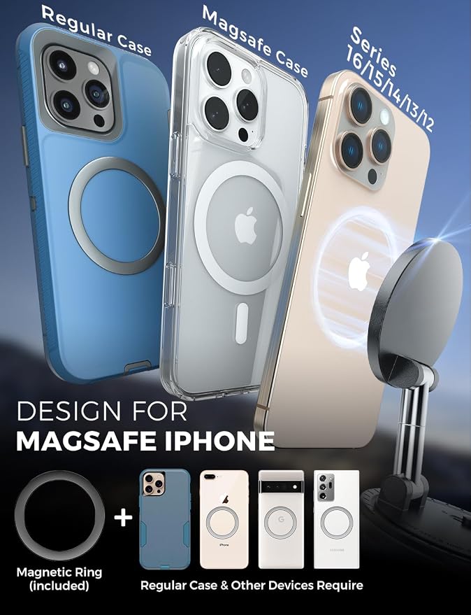 eSamcore Vacuum Magnetic Phone Holder for Car, for Magsafe Car Mount for Windshield, Foldable Stand Suction Cup for Mirror, Glass, Screen, Gym, Smooth Surfaces Compatible with iPhone