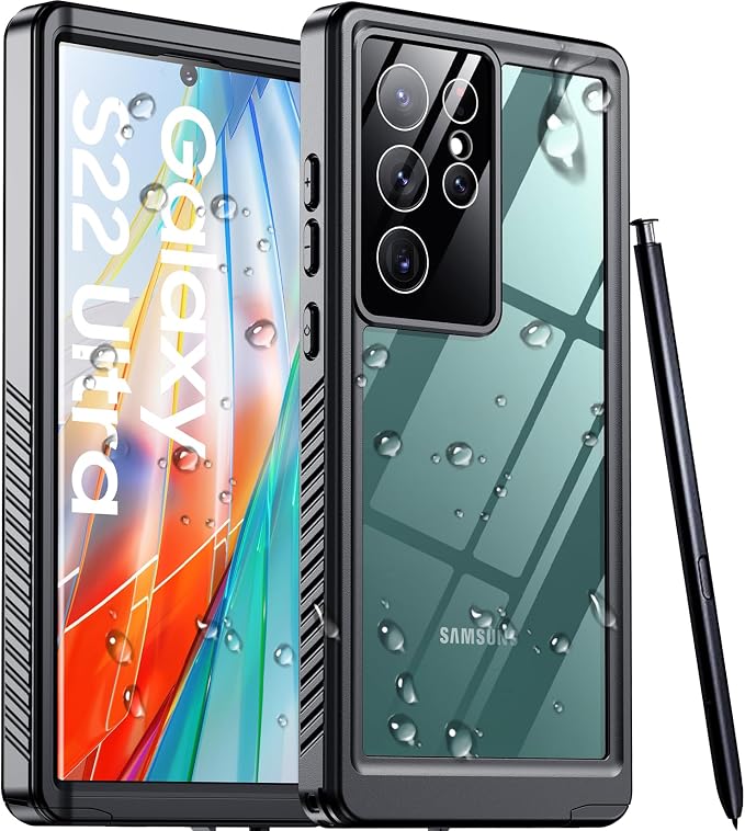 Temdan for Samsung Galaxy S22 Ultra Case Waterproof with Full Body Shockproof Dustproof for Samsung S22 Ultra 5G Phone Case Heavy Duty Protective Black