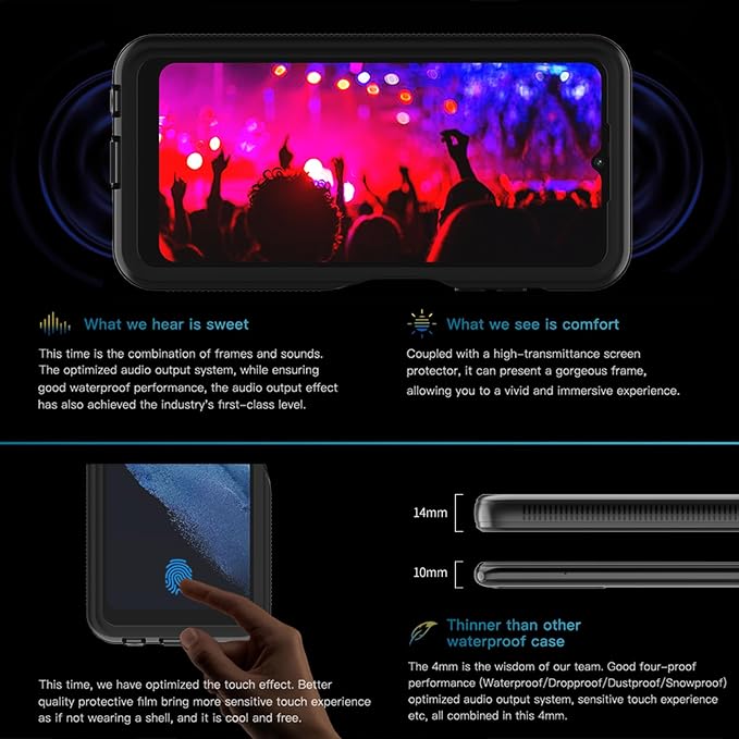 Hualele Galaxy A25 5G Case Waterproof, Built in Lens & Screen Protector Rugged Full Body Heavy Duty Protective Shockproof IP68 Underwater Case for Samsung Galaxy A25 Black