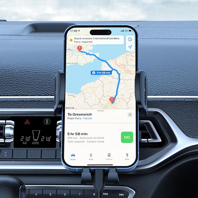 Car Phone Holder Mount, 360° Rotation Adjustable Vehicle Phone Stand with Metal Hook Clip, Auto Cellphone Holder Mount for Air Dashboard Windshield Vent, Universal for SUV RV Truck (Gray)