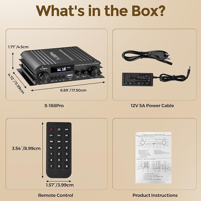 2.1 Channel Stereo Audio Amplifier, 300Wx2+360W Home Audio Bluetooth 5.0 Stereo System with USB/AUX, Remote, Bass Treble & Sub Control, for Active/Passive Subwoofer & Speaker, 12V 5A Adapter