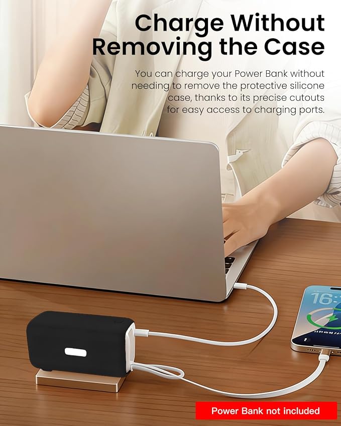 Silicone Case for TORRAS EasyGo 3-in-1 Portable Charger Power Bank,Full-Body Protective Cover for TORRAS Power Bank PB17,Precise Port Cutouts (Case Only) Black