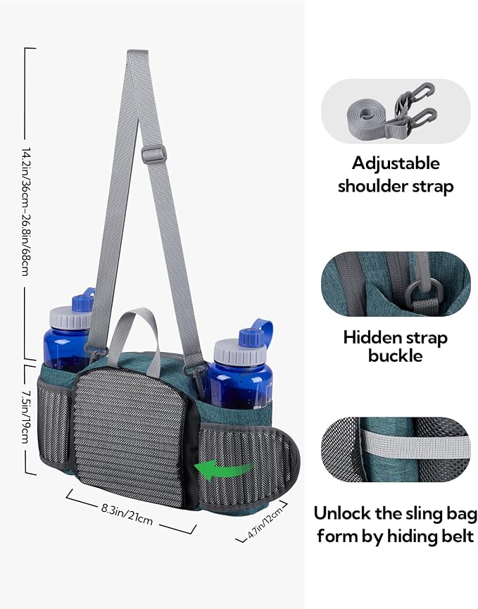 WATERFLY Fanny Pack Waist Bag: Fannie Pack 2 Water Bottle Holders Lumbar Belt Hiking Walking Running Jogging Camping Large Woman Man (Bottle Not Included)