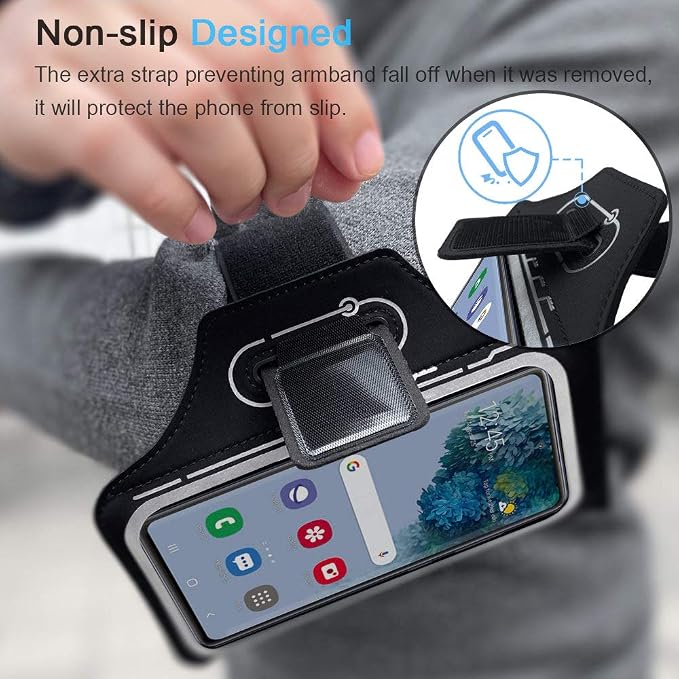 JEMACHE Armband for Samsung Galaxy S26 S25 S24 S23 S22 Ultra/Plus/FE, Gym Running Workouts Arm Band with Earbuds Holder (Black)