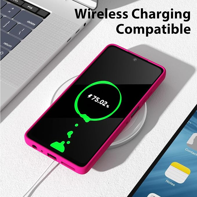 oakxco for Motorola Moto G Power 2025 Case Liquid Silicone, Cute Thin Slim Soft Rubber Gel for Women Men, Smooth Matte TPU Plain Bright Color Girly Case with Camera Cover, Fluorescent Neon Hot Pink