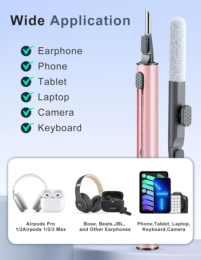 Cleaner Kit for Airpods, 2Pack Earbuds Cleaning kit for Airpods Pro 4 3 2 1, Multi-Function Cleaning Pen with Soft Brush Flocking Sponge for Bluetooth Earbuds, iPhone 17,16,Laptop, Camera (Pure white)