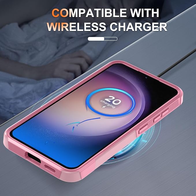 RMOCR Case for Samsung Galaxy S25, Full Body Heavy Duty Rugged Shockproof Protective Phone Cover with Lanyard Strap, Tempered Glass Screen Protector and Camera Lens Cover, Cute Pink