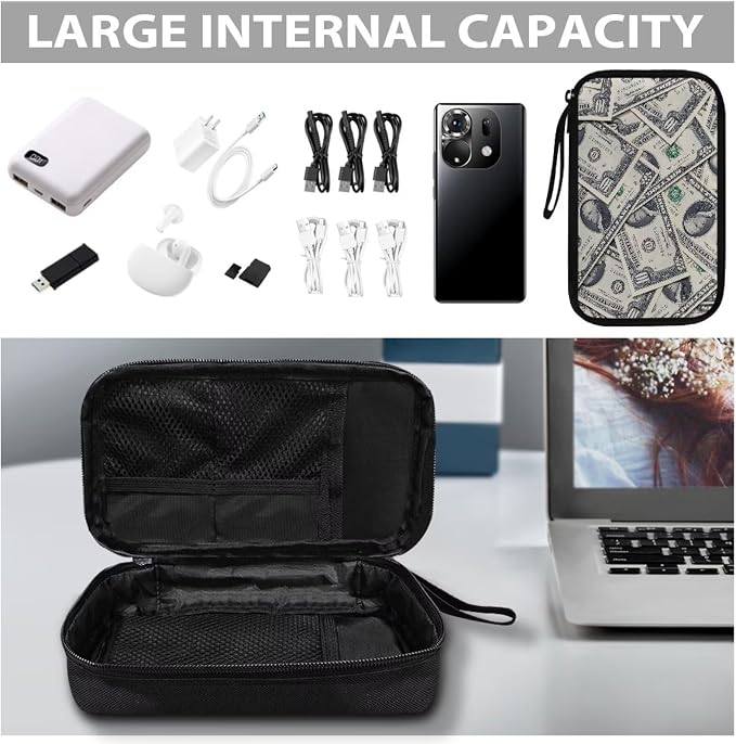 Dollar Print Electronics Organizer Waterproof Cable Organizer Bag, Shockproof Cord Storage Bag, Travel Essentials for Electronics Items/USB/SD/Charger