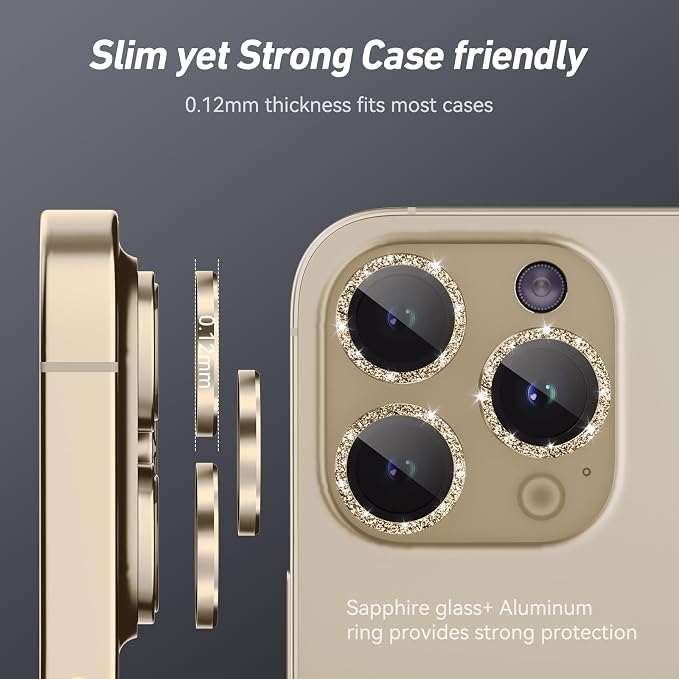Jeluse Camera Lens Protector for iPhone 17 Pro Max/17 Pro/16 Pro Max/16 Pro/15 Pro Max/15 Pro/14 Pro Max/14 Pro, 9H Tempered Glass Screen Protector Cover Alignment Kit Metal Individual Ring