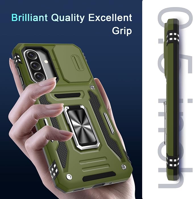 DEERLAMN Case for Samsung Galaxy A17 5G with Slide Camera Cover+Screen Protector (1 Pack), Rotated Ring Kickstand Military Grade Shockproof Protective Cover-Olive Green