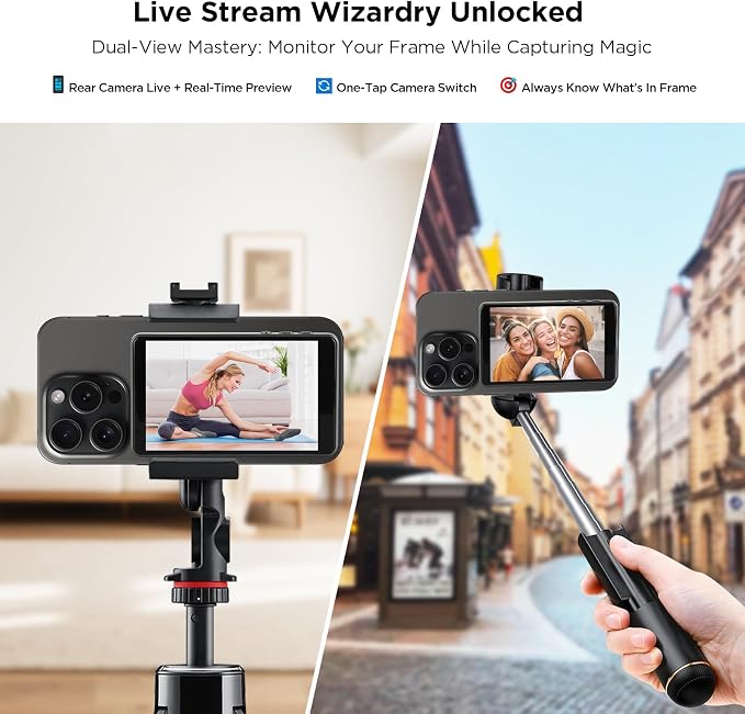 SUNPIN Vlog Selfie Monitor Screen, Wireless 4K/1080p Back Camera Monitor for iPhone & Android, Built-in Speaker for YouTube TikTok Live Streaming (Gray)