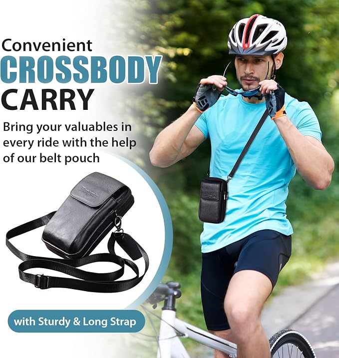 Hengwin Leather Phone Pouch Fits for iPhone 16 Pro Max 15 Plus 14 Pro Max 13 Pro Max 12 Pro Max Samsung Galaxy S24 Ultra S23 Ultra S22 Ultra Holster Belt Clip Case Crossbody Purse Shoulder Bag (Black)