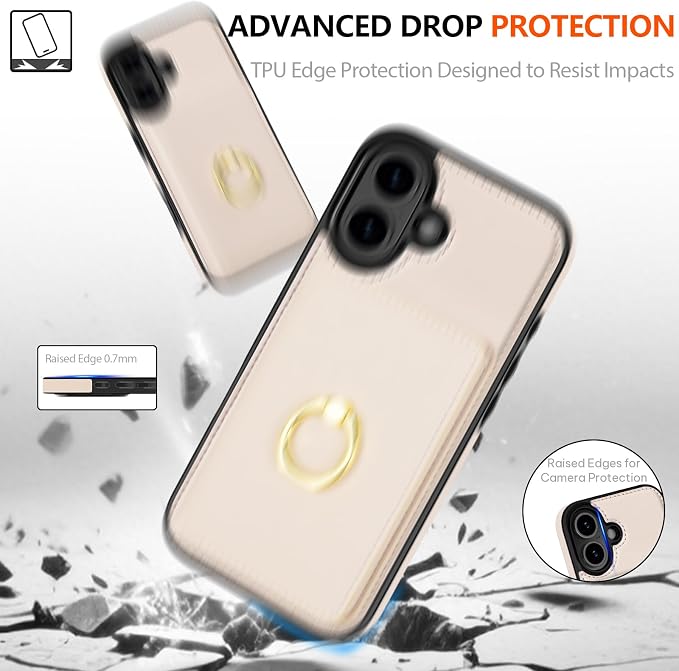 LOHASIC for iPhone 17 Case Wallet with Card Holder, 360° Rotation Ring, RFID Blocking, 5 Card Slots, PU Leather 6.3" Cover for Apple 17 Men Women, White