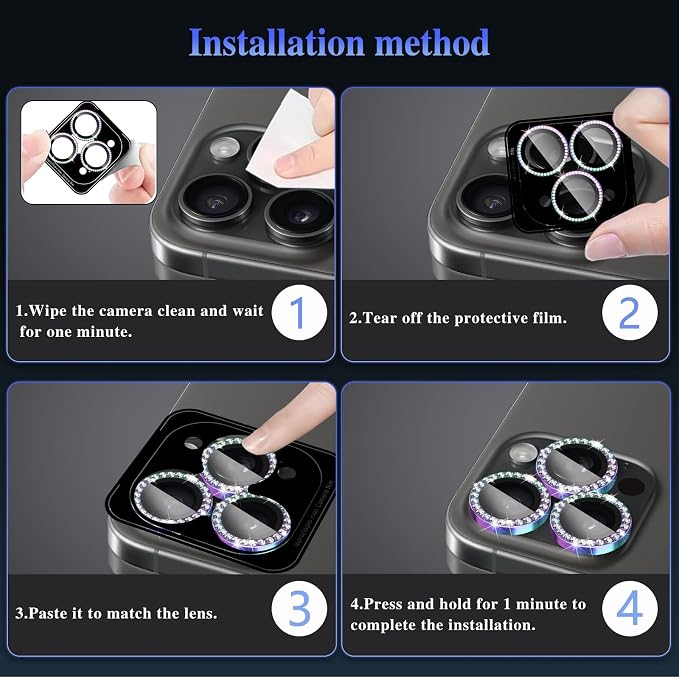 ShinKin Camera Lens Protector for iPhone 16 Pro/iPhone 16 Pro Max, Glitter Camera Cover, 9H Tempered Glass Individual Metal Ring Camera Protector for iPhone 16 Pro/16 Pro Max (Diamond -Colorful)