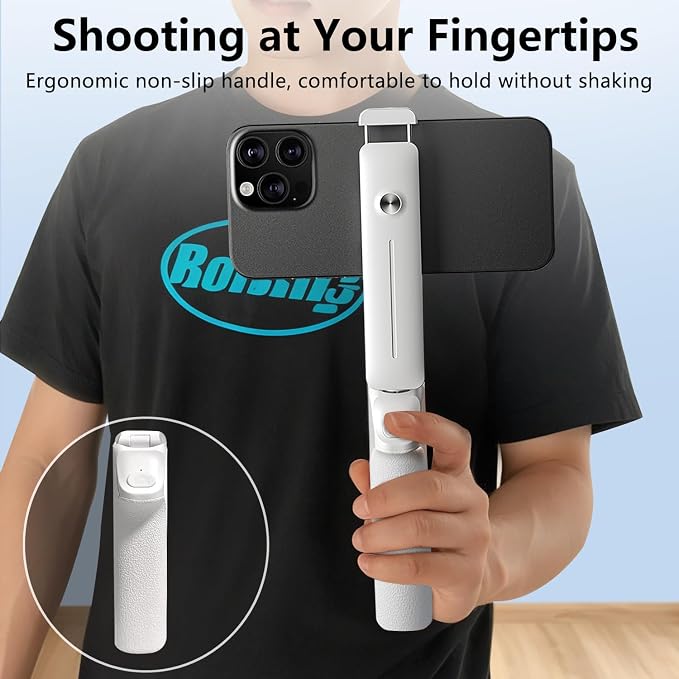 yAyusi Extendable Mini Selfie Stick for iPhone, Pocket Size Portable Selfie Stick with Remote, Compact Phone Selfie Sticks with Phone Holder for Content Creation/Vlog/Video Record/Live Stream (White)