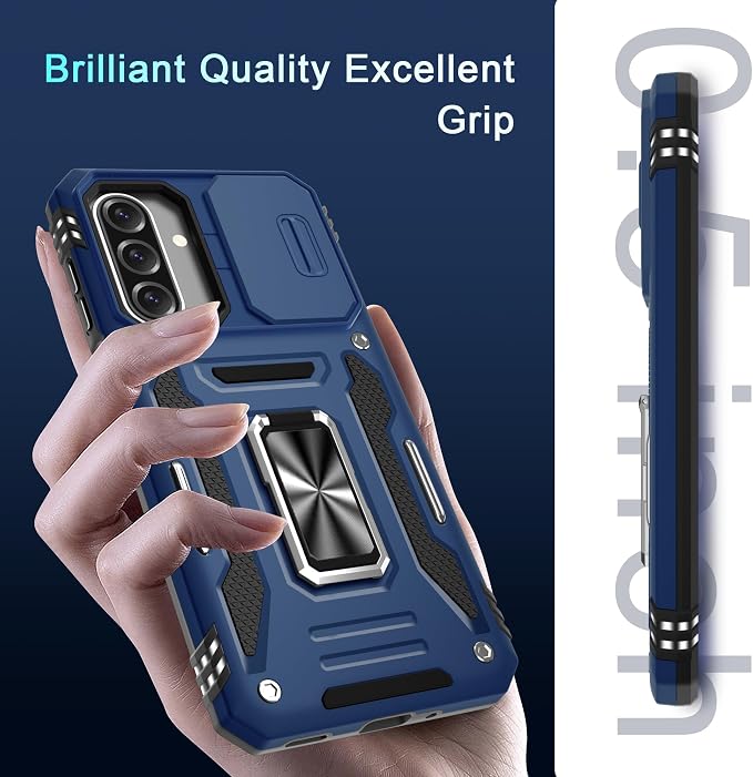 DEERLAMN Case for Samsung Galaxy A17 5G with Slide Camera Cover+Screen Protector (1 Pack), Rotated Ring Kickstand Military Grade Shockproof Protective Cover-Navy Blue