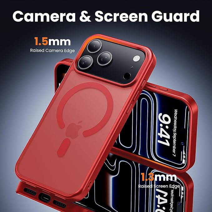 3 in 1 for iPhone 17 Pro Max Case Matte Red,Fits MagSafe, Screen Protector*1 Camera Lens Protector*1,Matte Skin Feeling Back, Cover Military-Grade Protection