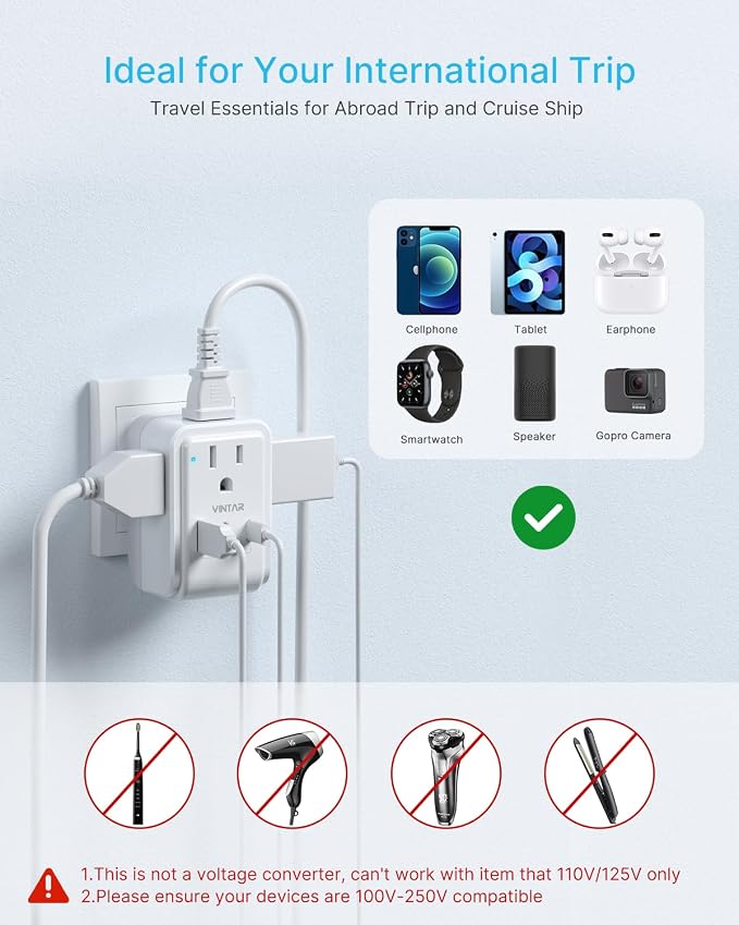 2 Pack South Africa Plug Adapter, VINTAR Foldable Type M Power Adaptor with 4 AC Outlets 3 USB Ports(2 USB C), Travel Essentials for US to Bhutan Namibia Nepal Malaysi