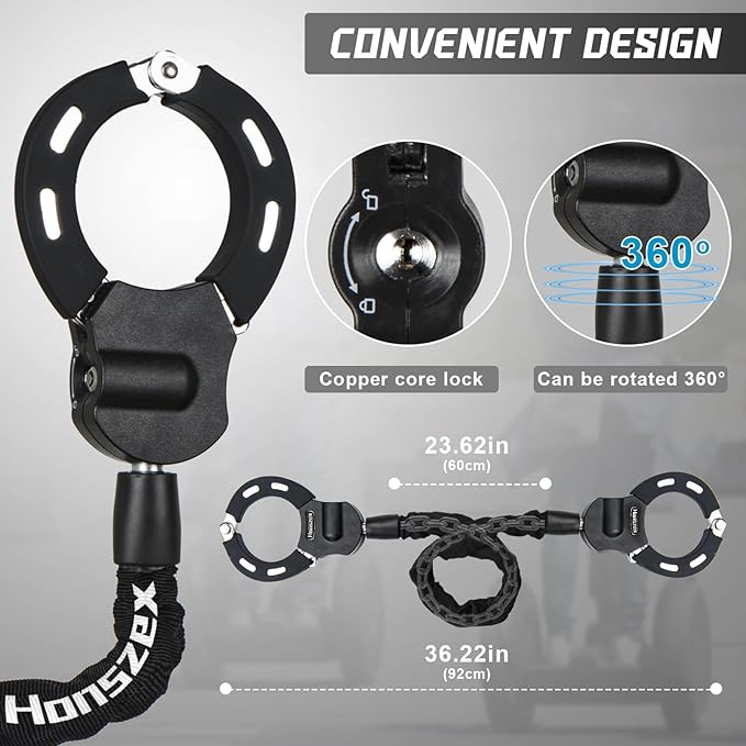 Scooter Lock, Bike Locks High Security with Key, 36.22inch Heavy Duty Bike Lock Chain, Accessories for Electric Scooter, E-Bikes