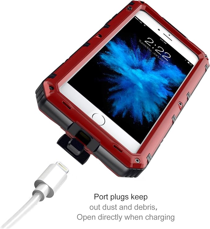Mitywah Waterproof Case Compatible with iPhone 7 / iPhone 8 Heavy Duty Durable Metal Full Body Protective Case Built-in Screen Protection Shockproof Dustproof Rugged Military Grade Defender, Red